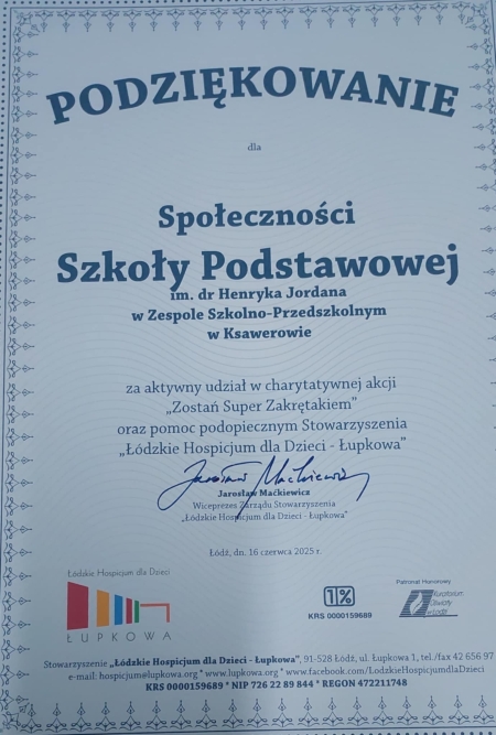 Akcja ''Zostań Super Zakrętakiem'' - podziękowanie